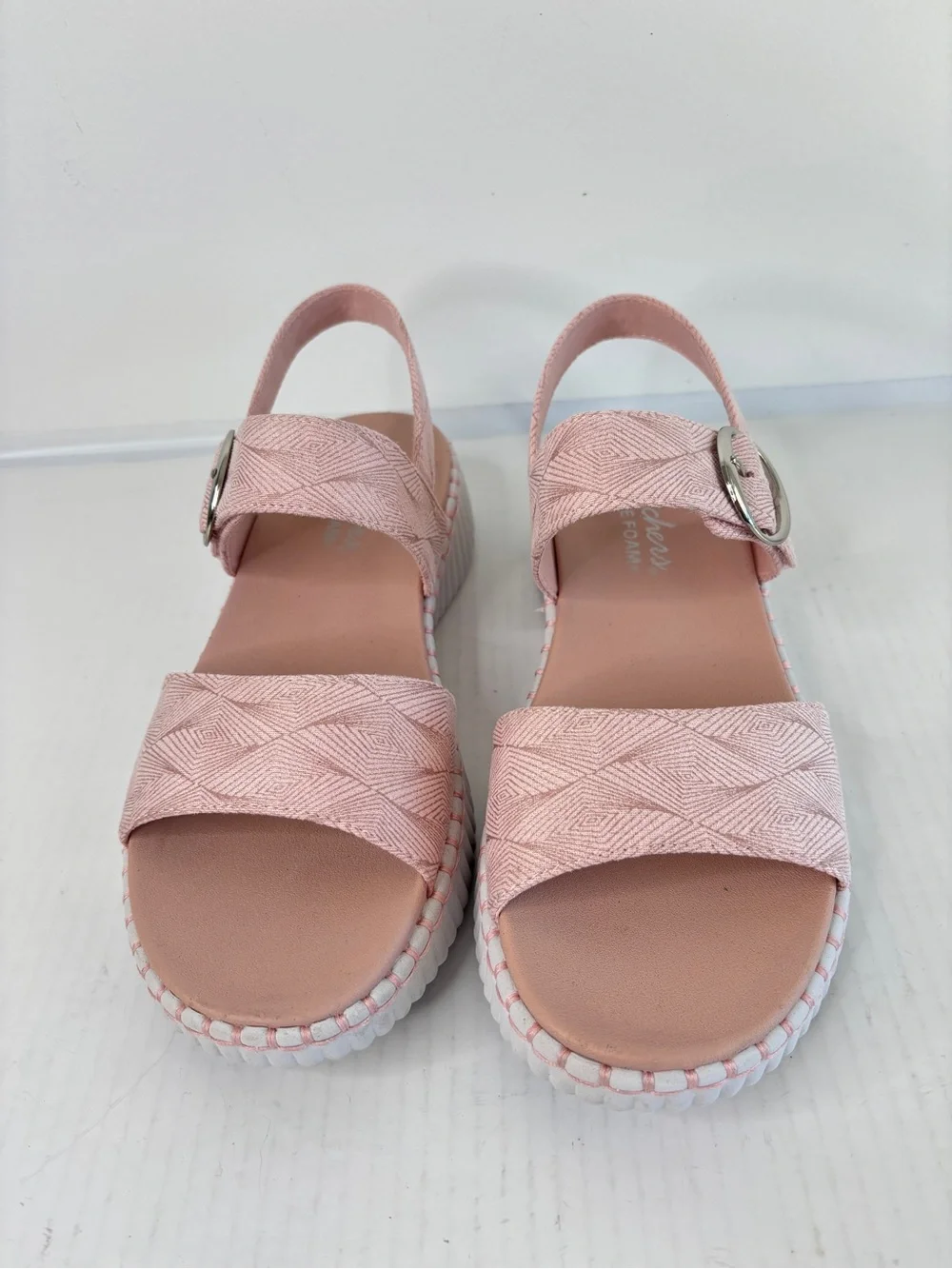 Skechers Wilshire BLVD-Illusion of Love Wedge Sandal Womens Sz 8 Pink Slingback